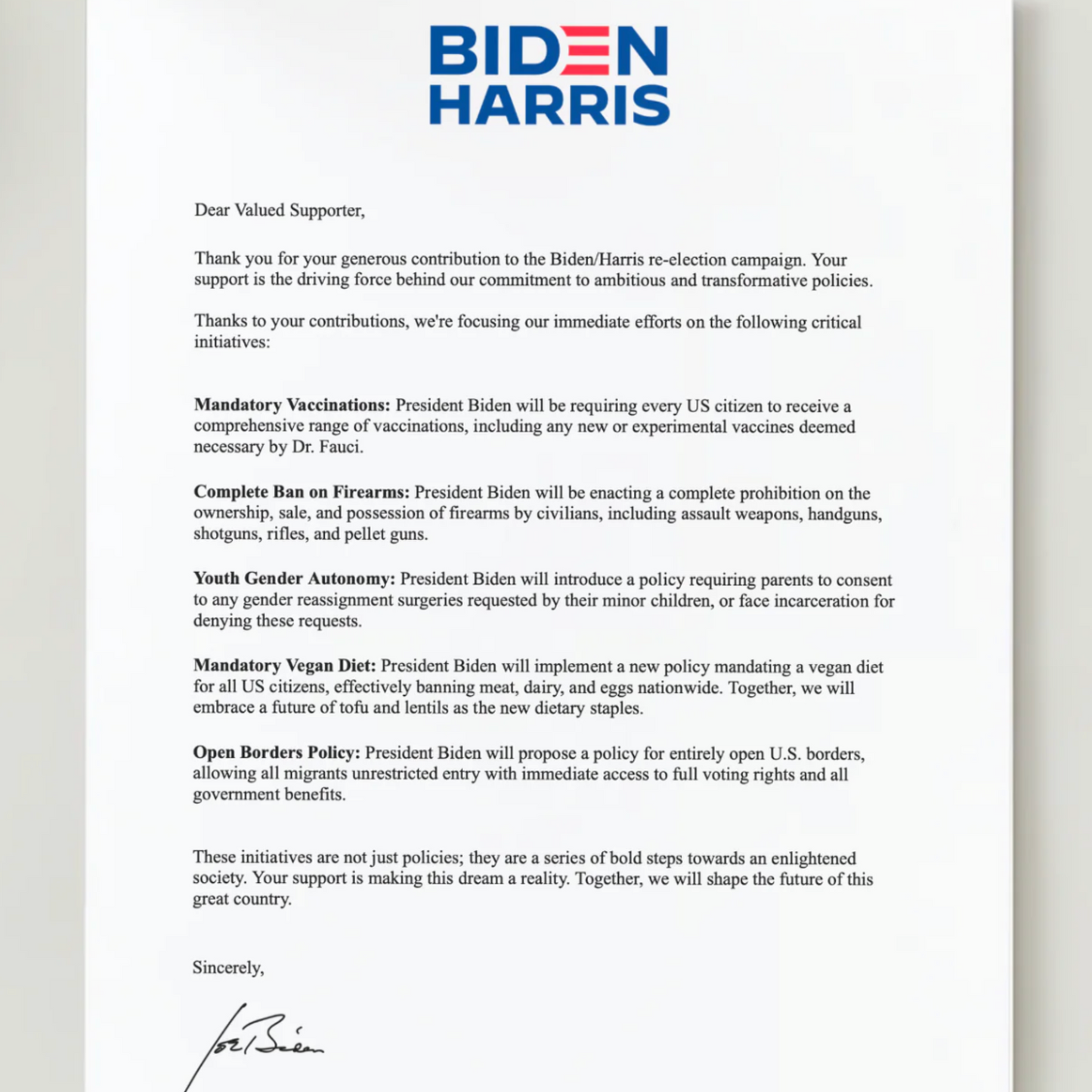 Joe Biden Prank Donation Mailer