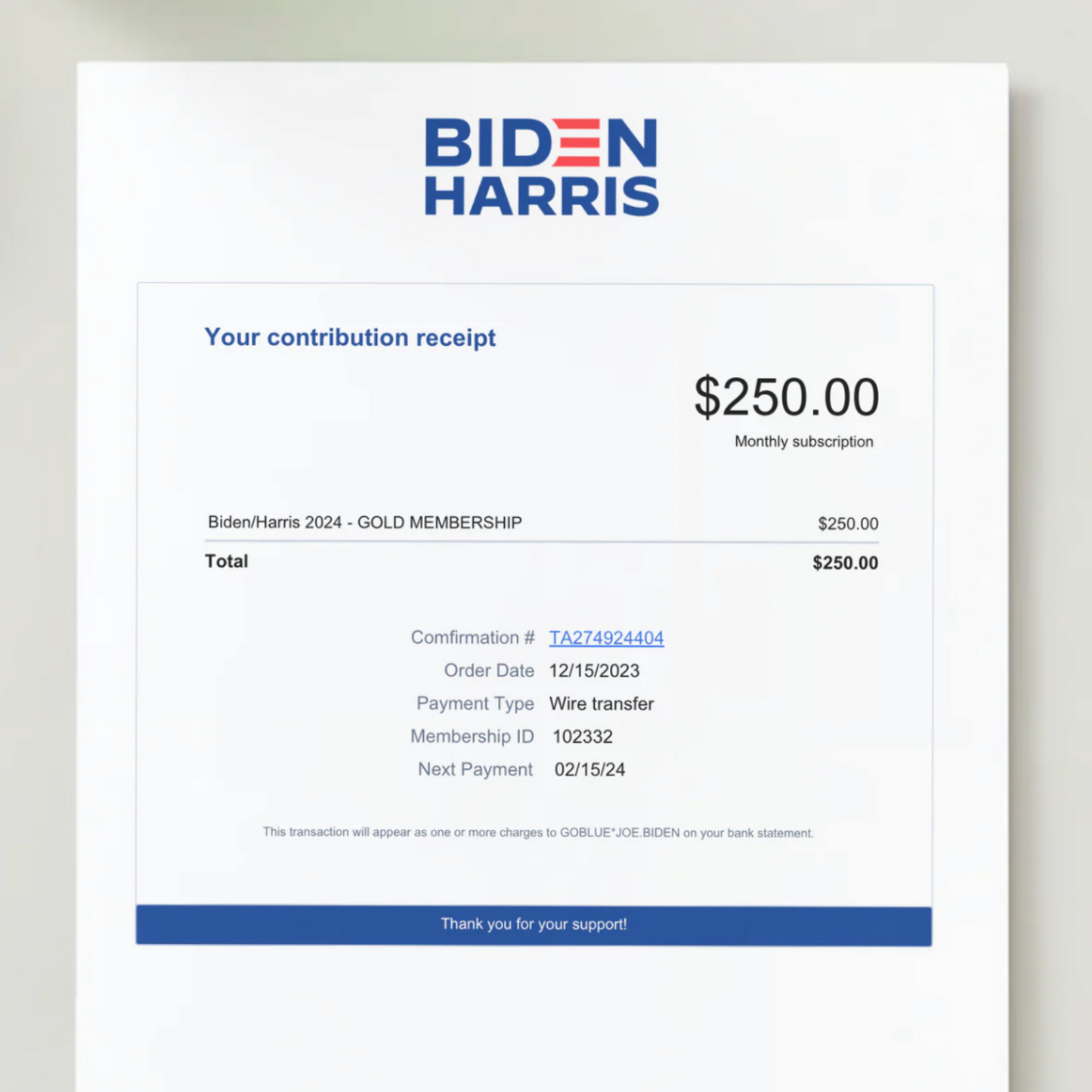 Joe Biden Prank Donation Mailer